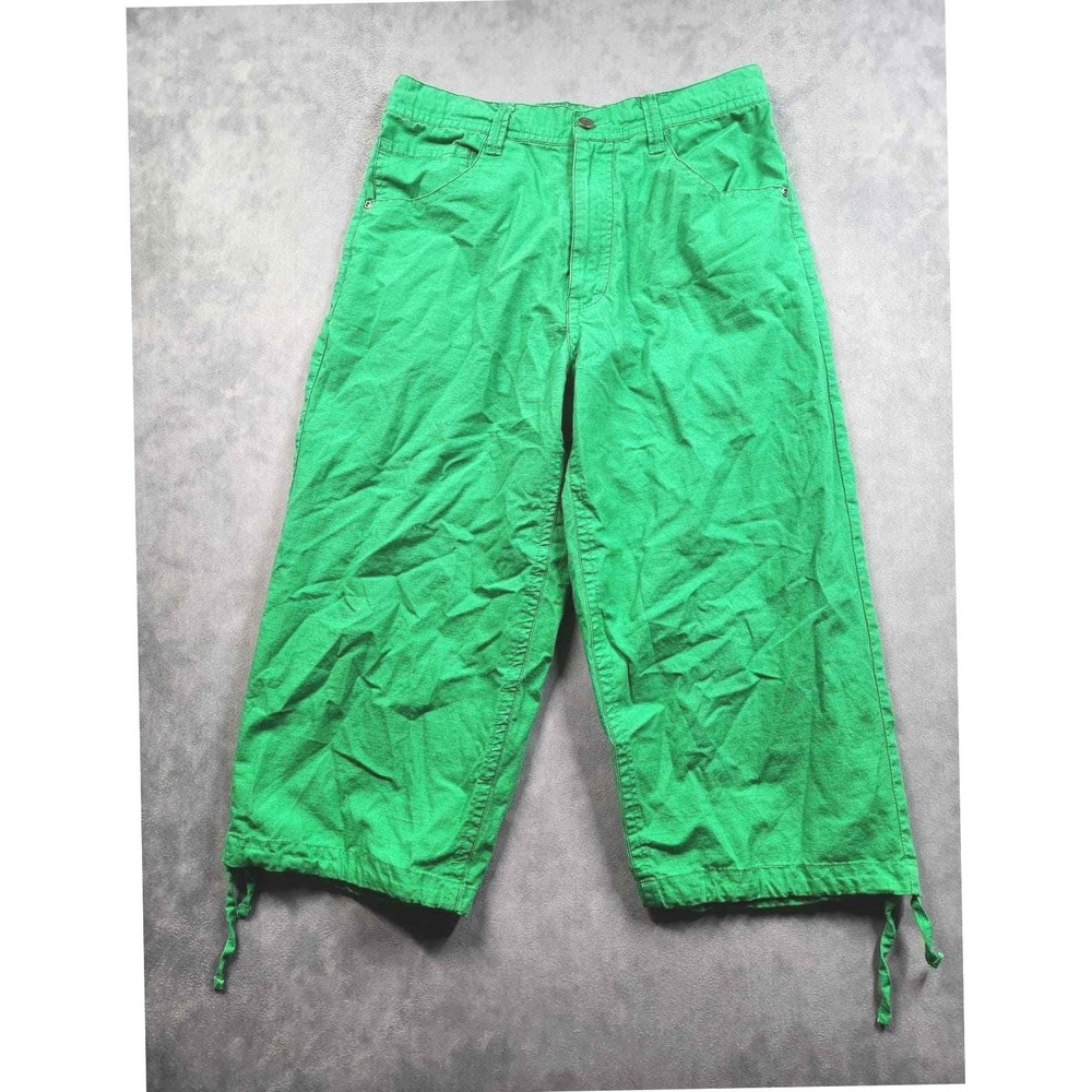 Raw Blue Ripstop Cargo Capri Pants Womens 30 Green Y2K Streetwear Wide Leg
